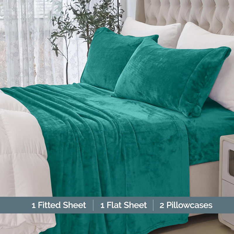 Ensemble de 4 valises pour chambre d'amis, Ensemble de draps pour lit double + 2 taies d'orei, Turquoise