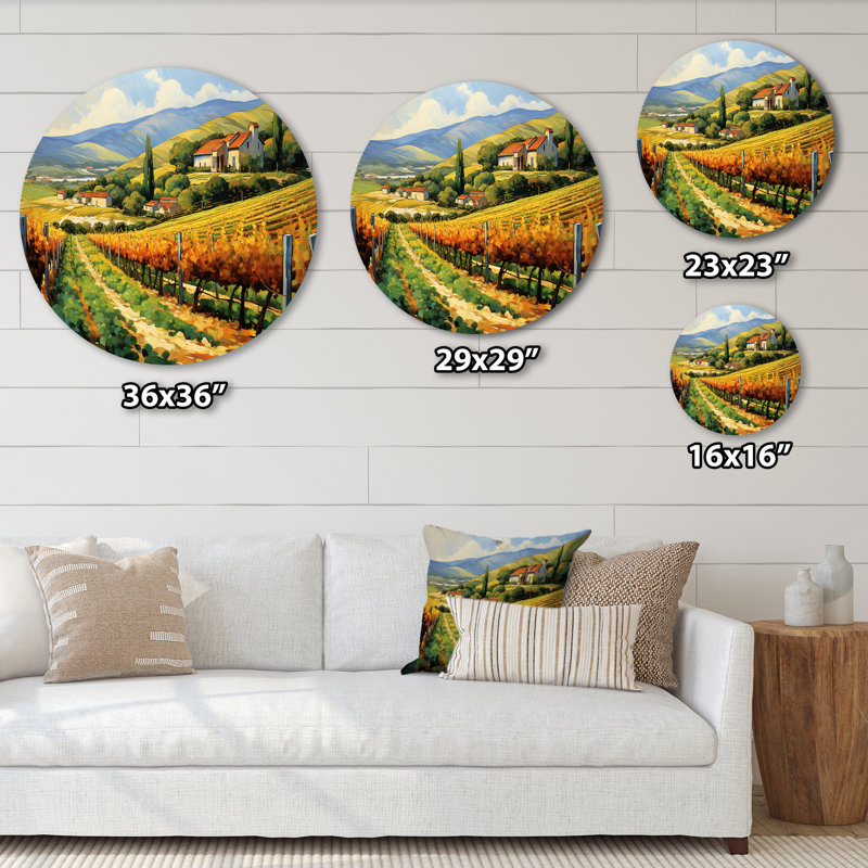 «Vangogh Sunlit Vineyard II», art rond en métal, H 36 po x l 36 po