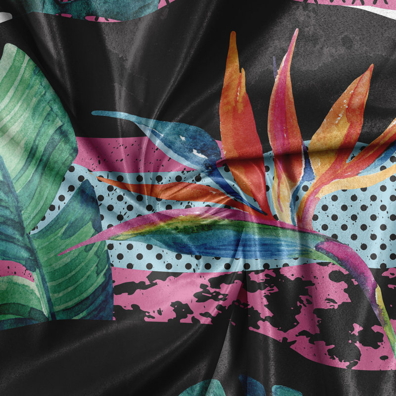 Rustic curtain, pop art monstera boho, exotic flair, pink teal cinnabar red