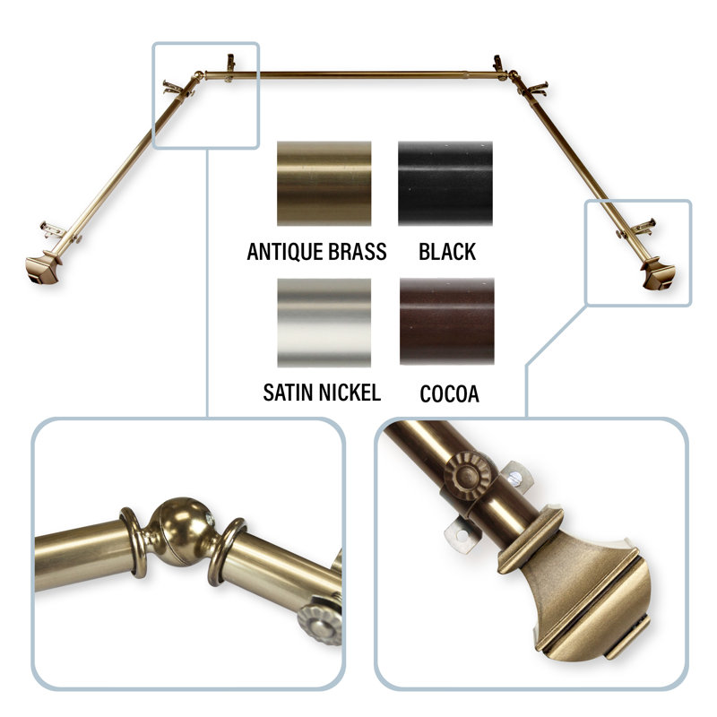 Anferney Adjustable Bay Window Single Curtain Rod, Antique Brass