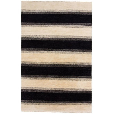 Rectangle 175 cm x 274 cm Striped Wool Hand Woven Area Rug