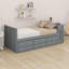 Lit plateforme avec bureau et tablette de rangement au bout du lit, lit gigogne et tiroirs-840375810