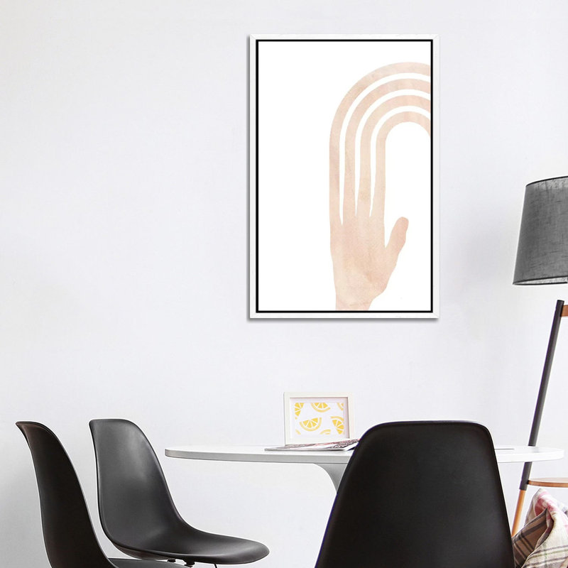 Hand And Rainbow by Whales Way - Painting on Canvas, White Framed, 101.6cm H x 66.04cm W x 3.81cm D