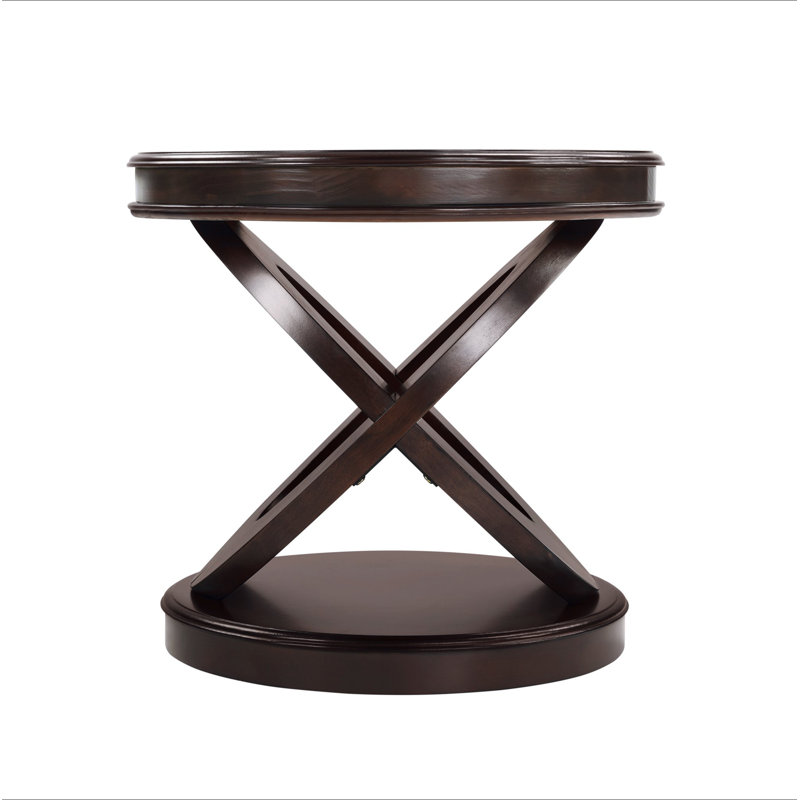 Table de bout ronde en bois Retro, table d'appoint avec base en X pour salle à manger ou salon en famille., Marron foncé