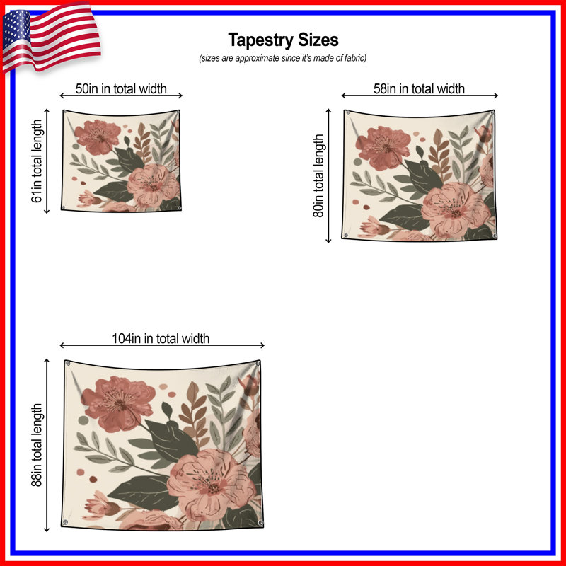 Tapisserie murale rose à motif floral - Décoration murale fleurs, 50 po H x 60 po L avec 4 œillets