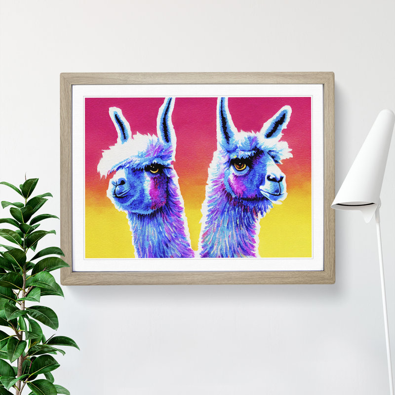 Colourful Llamas Vol.4 - Print, Oak Framed, 34cm H x 46cm W x 2cm D
