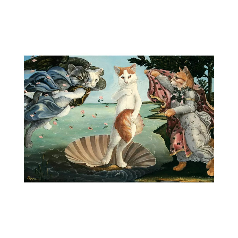 «Kitty On The Half Shell» - Impression, H 18 po x l 26 po x P 1,5 po, Toile tendue