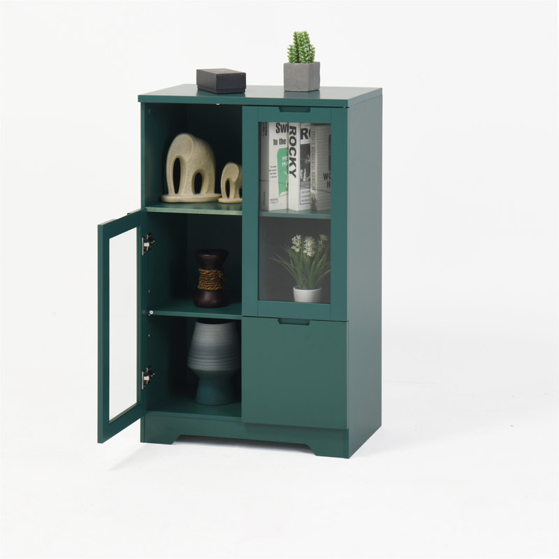 MDF Painted Cabinet With Glass Doors And Drawer, Green