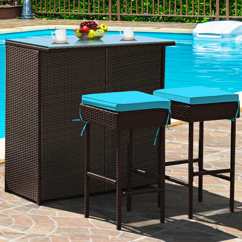 Ensemble de salle à manger à hauteur de bar rectangulaire de 40 po pour 2 personnes avec coussins Cahmari Garden, Turquoise