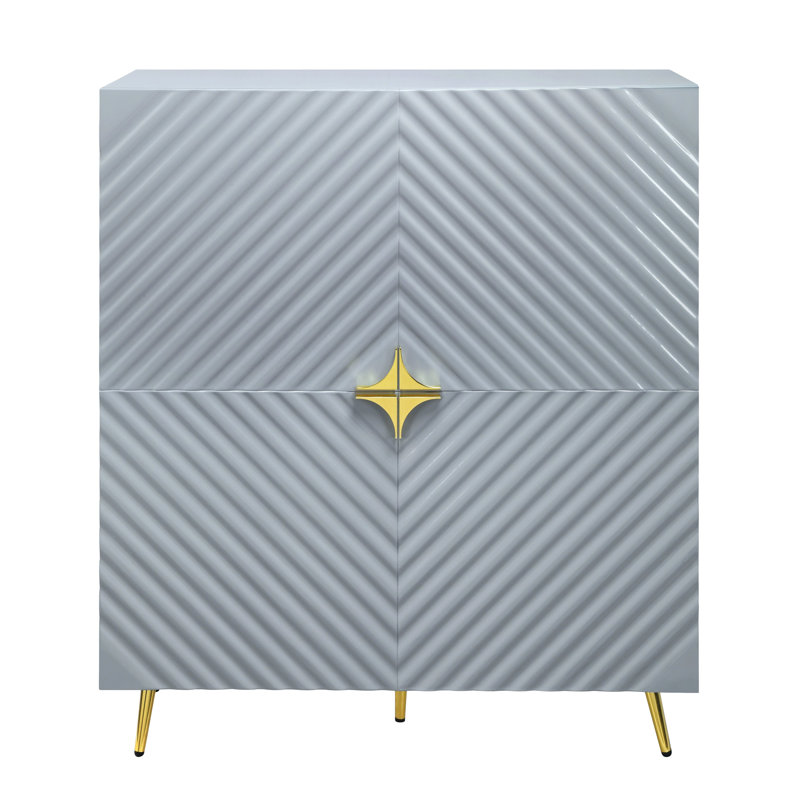 Armoire décorative grise très brillante avec rangement pour foulard - 4 portes et tablettes réglables, Gris
