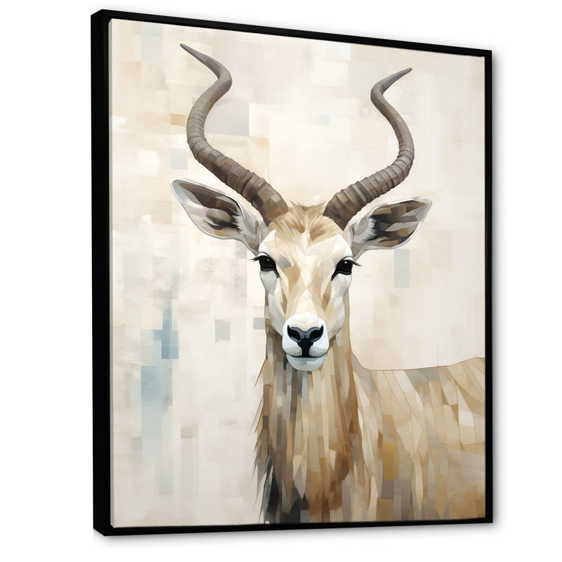 Minimalisme, antilope beige bouquetin II - art mural antilope_106404, Toile encadrée flottée blanche