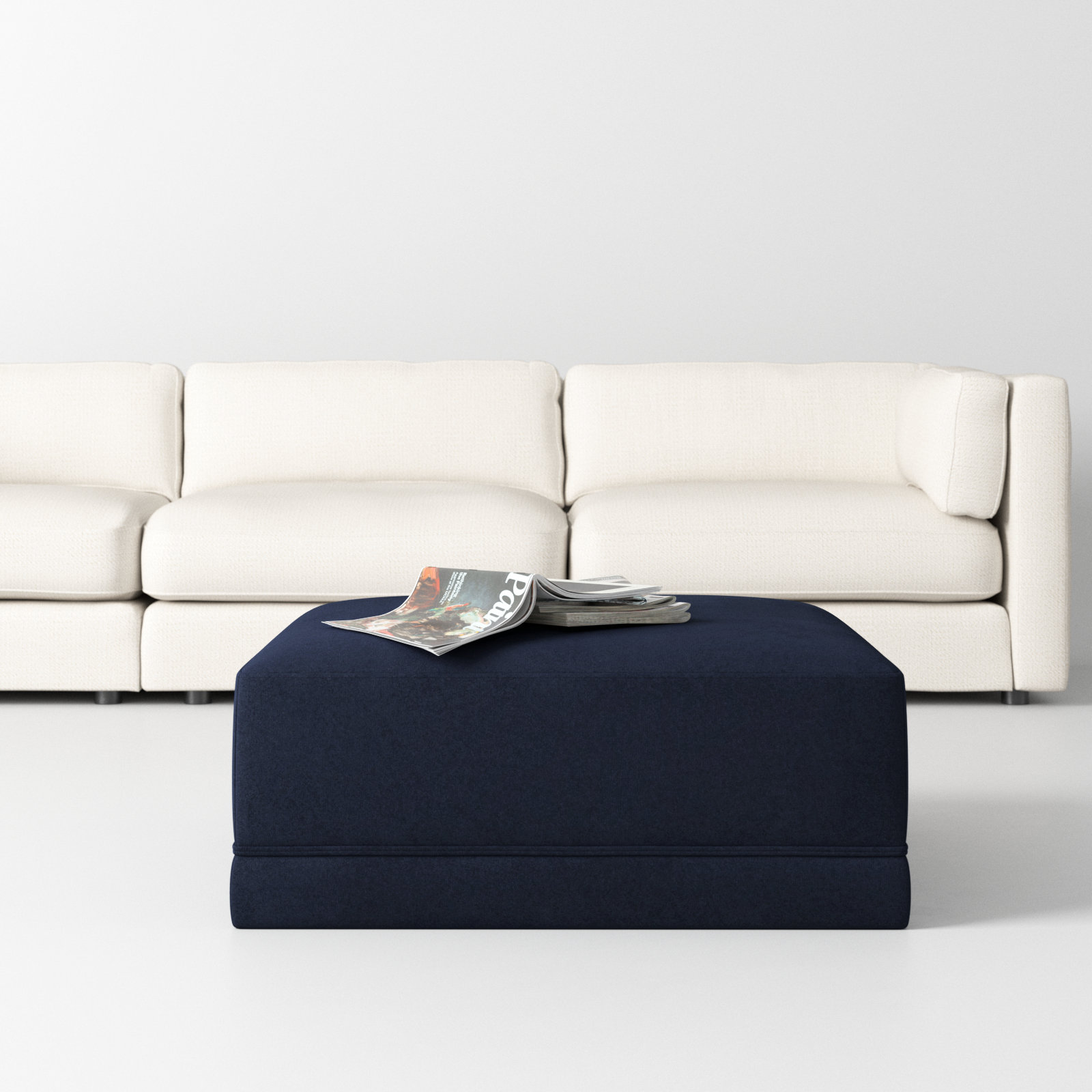 Deirdre Upholstered Velvet Ottoman, Navy Velvet