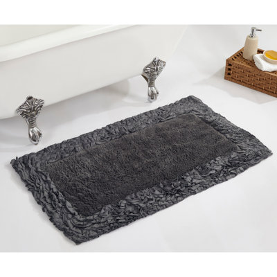 Aveliss 100% Cotton Tufted Bath Rug, Ultra Soft & Absorbent, Spray Latex Backing, Luxurious Ruffle Border, 24" x 40" Rectangle, Gray