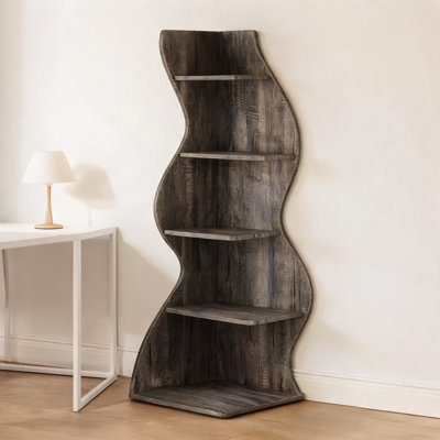 5-Tier Corner Display Shelving Unit Compact Floor Storage Classic Gray Wood Construction for Living Room