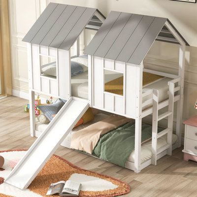 House Bunk Bed With Slide And Windows