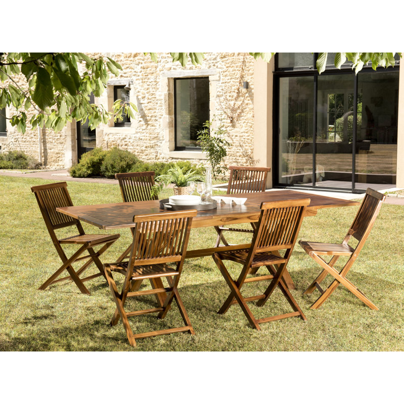 Sartin 6 - Person Teak Wood Patio Dining Set with Extendable Rectangular Table