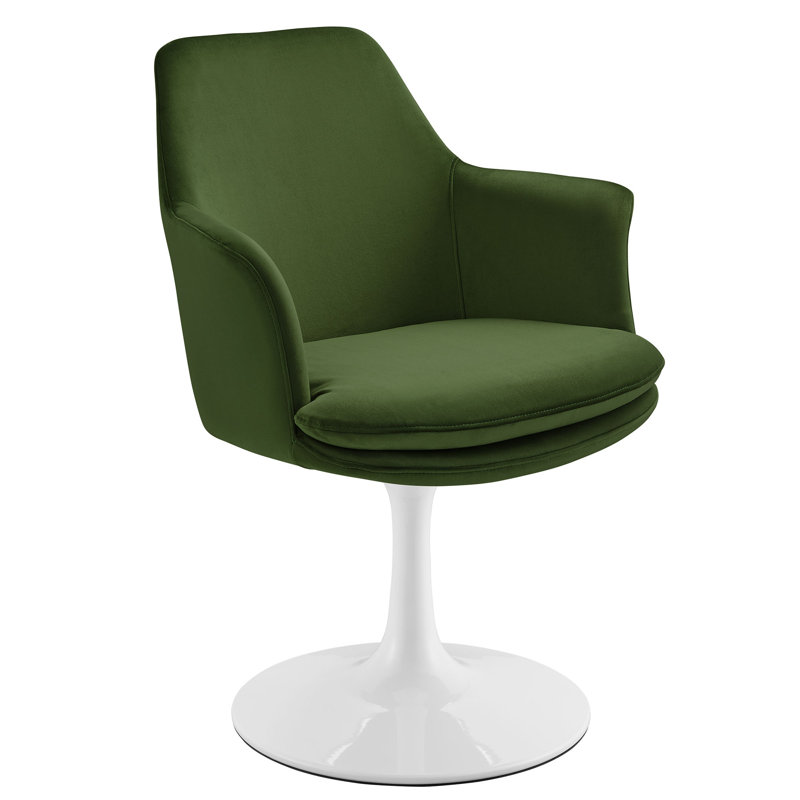 Lippa Performance Velvet Swivel Dining Armchair, Velvet Moss Green, White