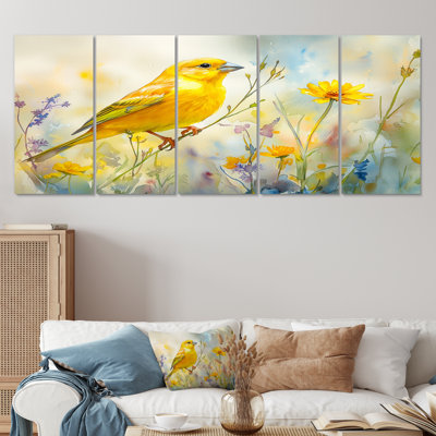 Oiseau pinson sur une tige de fleur sauvage I - oiseau, art mural - décoration murale moderne