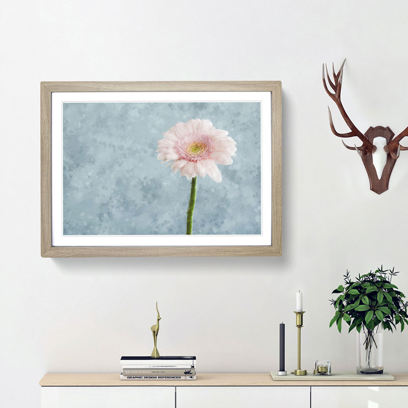 Lone Pink Gerbera - Picture Frame Graphic Art Print, 33cm H x 45cm W x 2cm D, Oak Framed