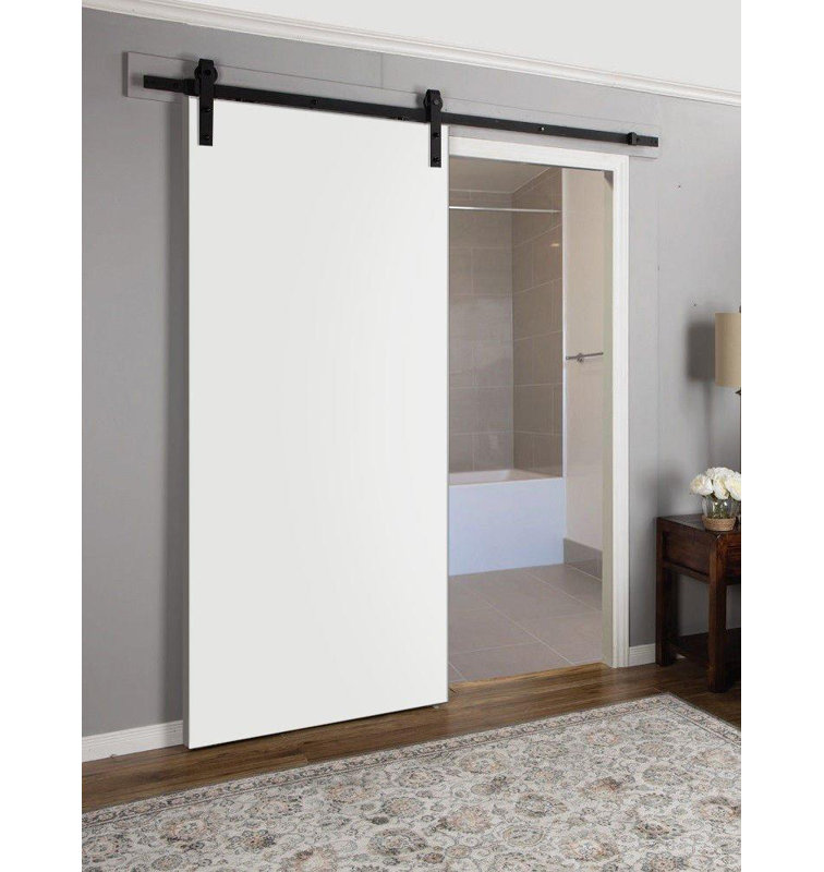 Porte de grange robuste avec quincaillerie | Planum 0010 chocolat cendré | Ensemble de cintres lourds 6,6 pi | Portes intérieures modernes à panneau solide - 42 po x 80 po - Rail noir