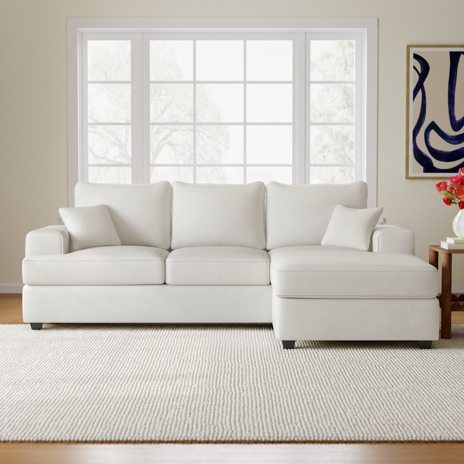 Alden Cotton Reversible Sectional, White Performance