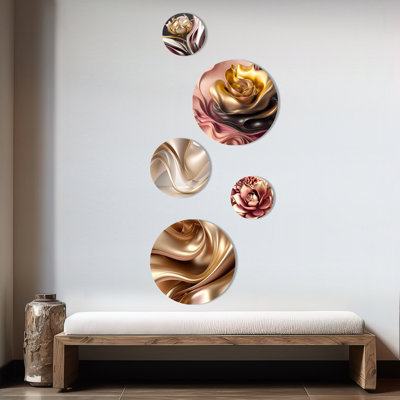 Luscious Liquid Gold In Subdued Pink and Taupe I - Abstract Liquid Ink Metal Wall Décor
