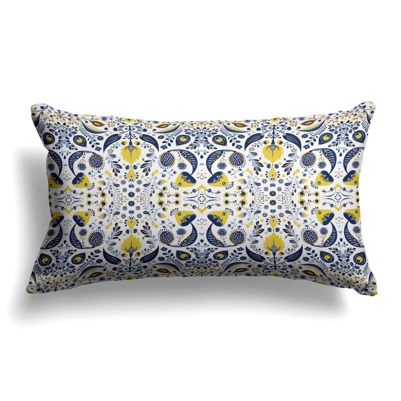 Coussin Flowering Meadows, Bleu/jaune