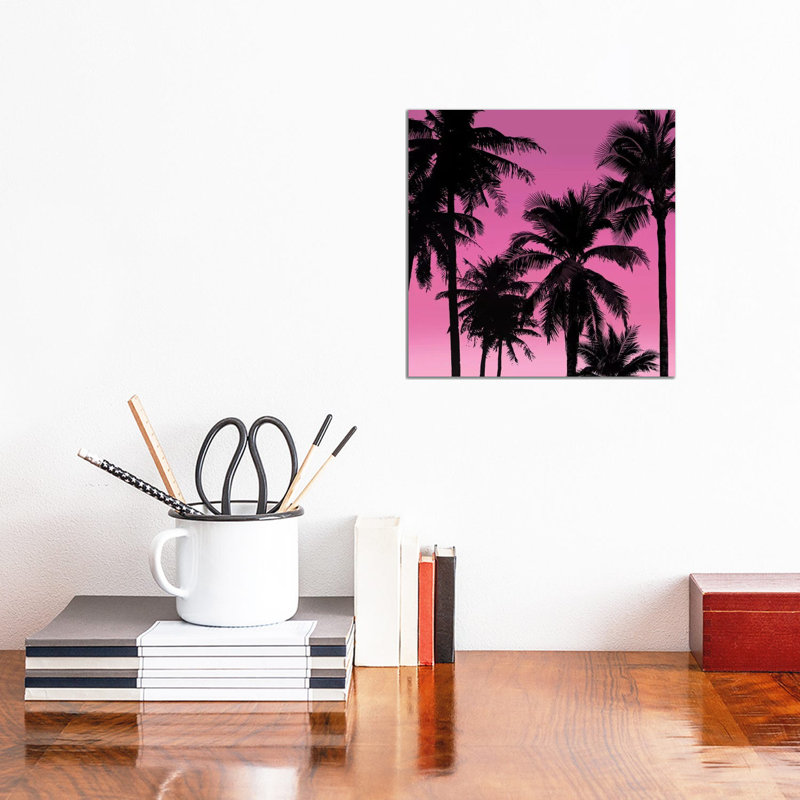 Palms Black On Pink II by Mia Jensen - Wrapped Canvas Print, 30.48 cm H x 30.48 cm W