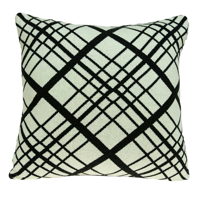 Housse de coussin carrée blanche et noire, Polyester/ Bourre en polyester