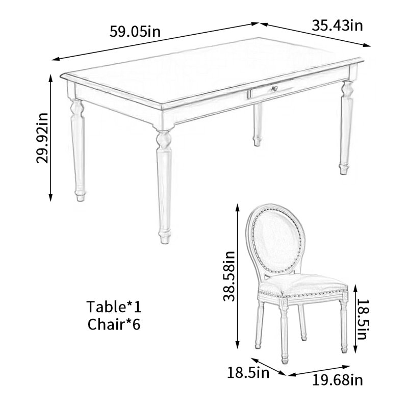 Elegant Quality Walnut Storage Dining Table Set, 29.92"H x 59.05"L x 35.43"W