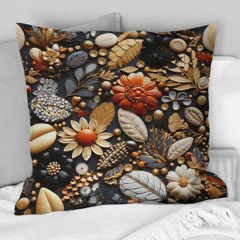 Coussin décoratif noir bijou noir Boho Chic - Abstract Coral Reef - Coussin, H 18 po x l 18 po