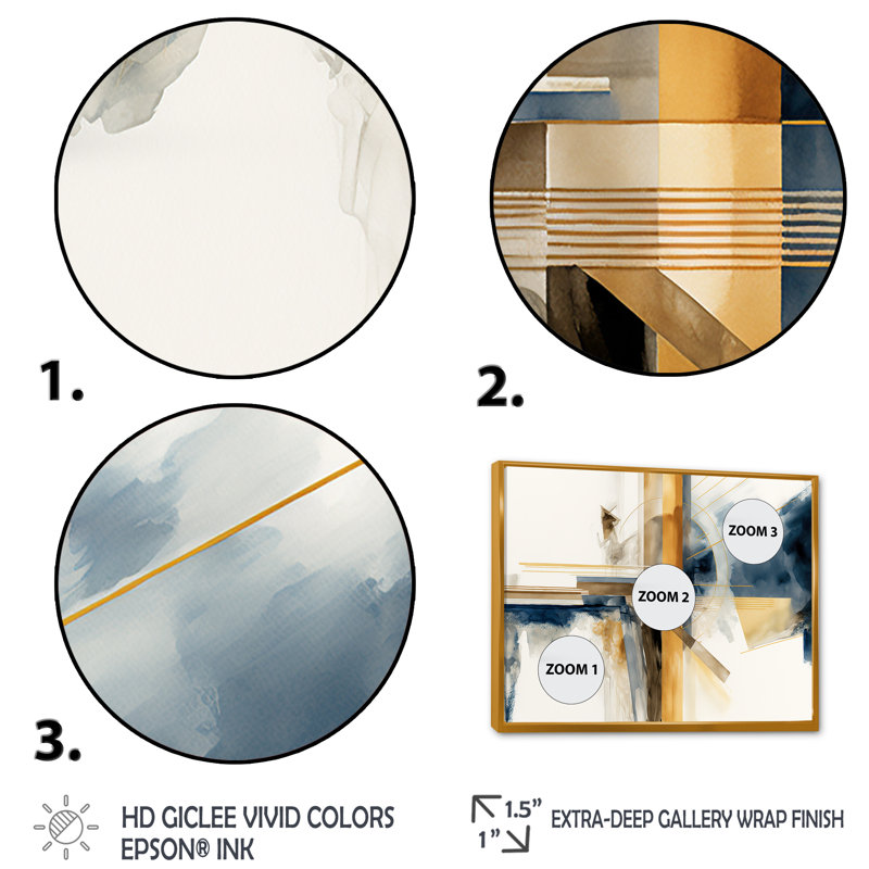 Abstrait moderne bleu et or IV - impressions abstraites sur toile transitionnelle, H 12 po x l 20 po x P 1 po