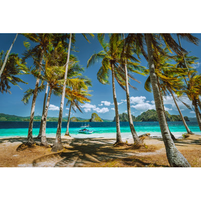 Palm Trees And Lonely Island by Miniloc - Wrapped Canvas Print