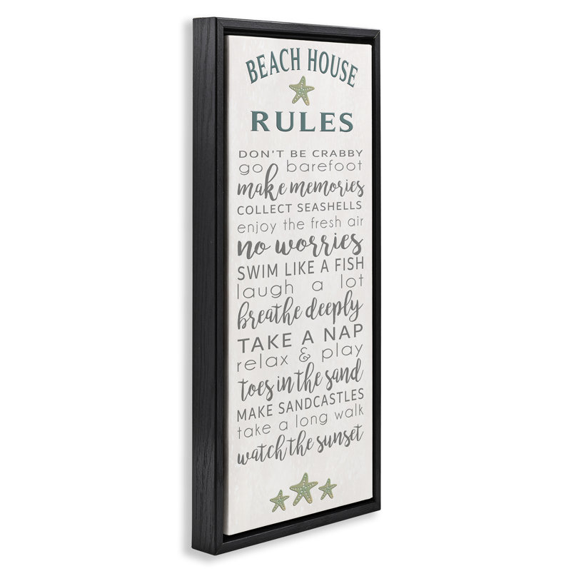 Cadre flottant Fun Rules Beach Rules, design par Seven Trees Design, H 25 po x l 11 po, Cadre flottant noir de jais