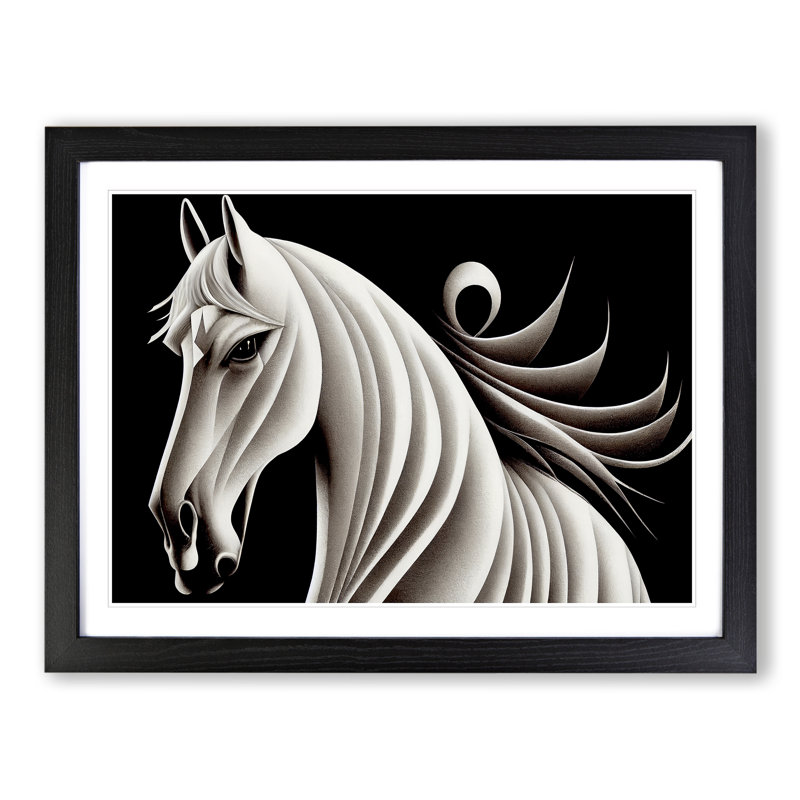 Graceful Horse Abstract - Single Picture Frame Print, Black Framed, 25cm H x 34cm W x 2cm D