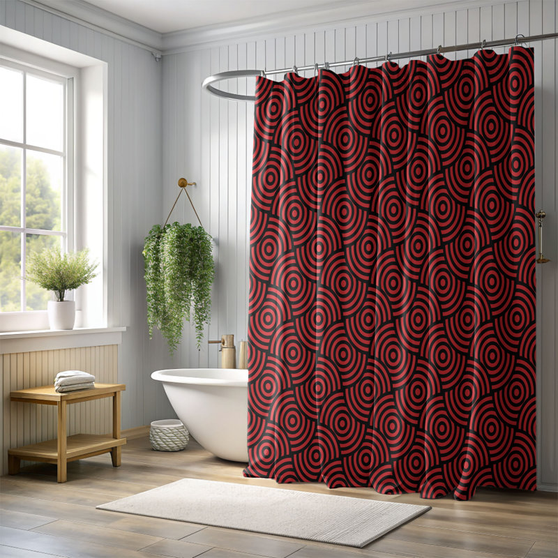 Rideau de douche Crimson Polka - Premium, H 74 po x l 71 po