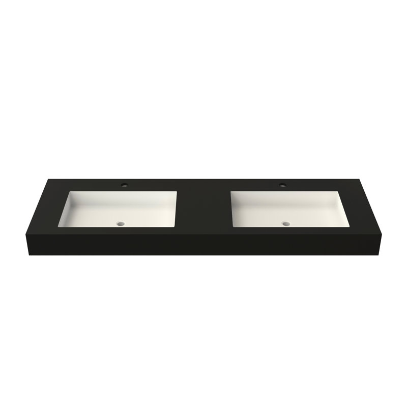 Lavabo de salle de bain en résine solide à surface solide - Finition noir mat, profondeur 45,8 po, largeur 18,79 po, hauteur 4,42 po, intégration parfaite 55,26 lb, Scratch, installation murale ou de comptoir, élégant