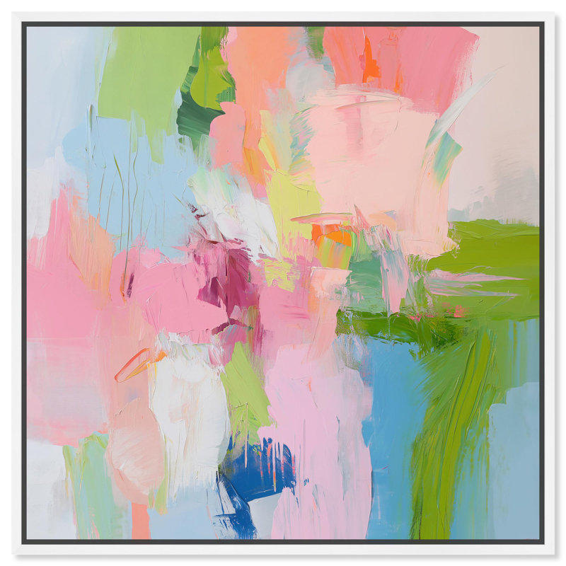 Dynamic Brushwork Canvas Modern Colorful Print by Art Remedy, White Floater Framed, 41" H x 41" W x 1.8" D