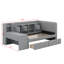 Lit de jour simple tapissier avec tiroirs, tablettes, armoires rabattables et table d'appoint-554532394