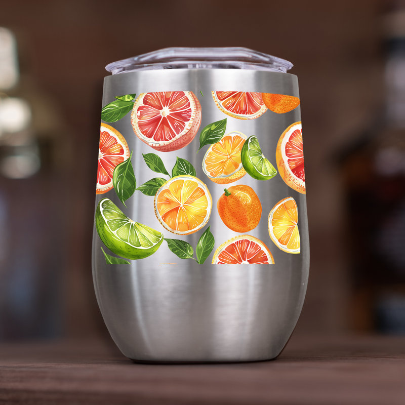 Citrus Pattern 11 oz. Wine Tumbler, Orange/Silver