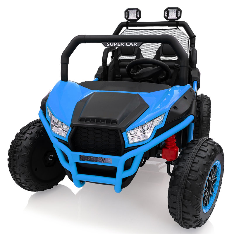 UTV électrique 2 places 24V pour enfants - Voiture tout-terrain à piles, télécommande, 3 vitesses, suspension à ressort, lumières DEL, sans fil, pneus à roulement, siège spacieux de 20 po, structure en métal