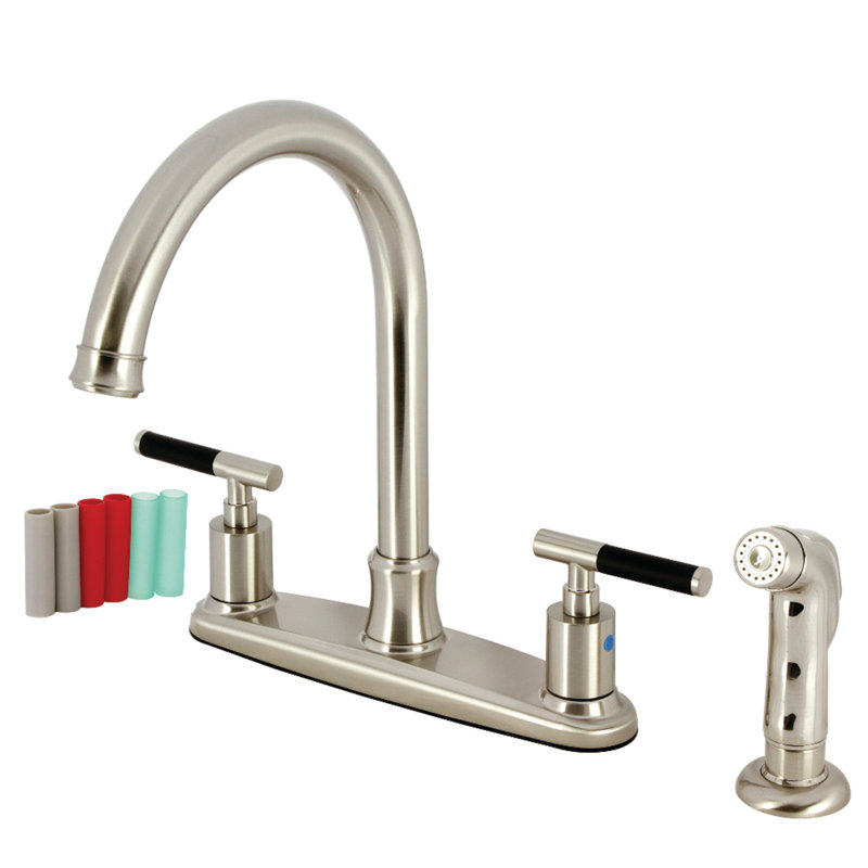 Kingston Brass Kaiser Two-Handle 4-Hole 8" Centerset Kitchen Faucet with Side Sprayer, Oil Rubbed Bronze