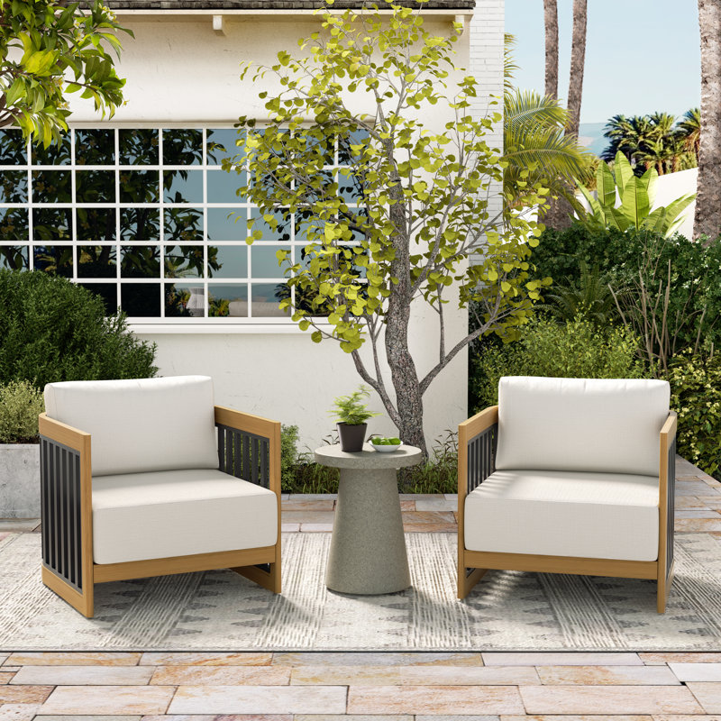 Sereno Patio Aluminum Club Chair Lounge Chairs With Cushions, Black/Teak