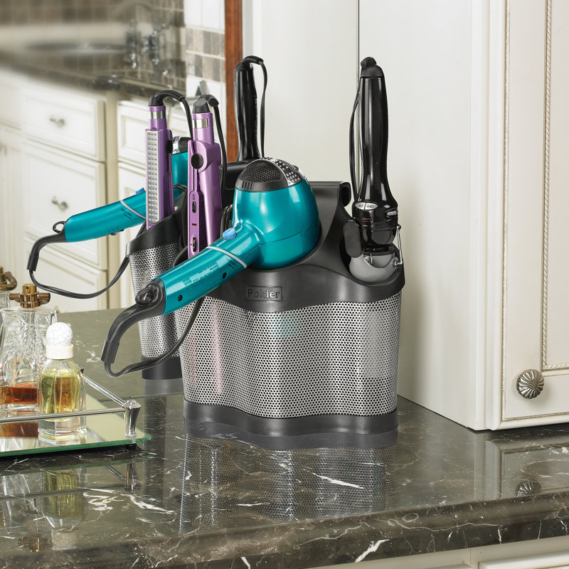 Black and Silver Stainless Steel Hair Tool Organizer with Silicone Base