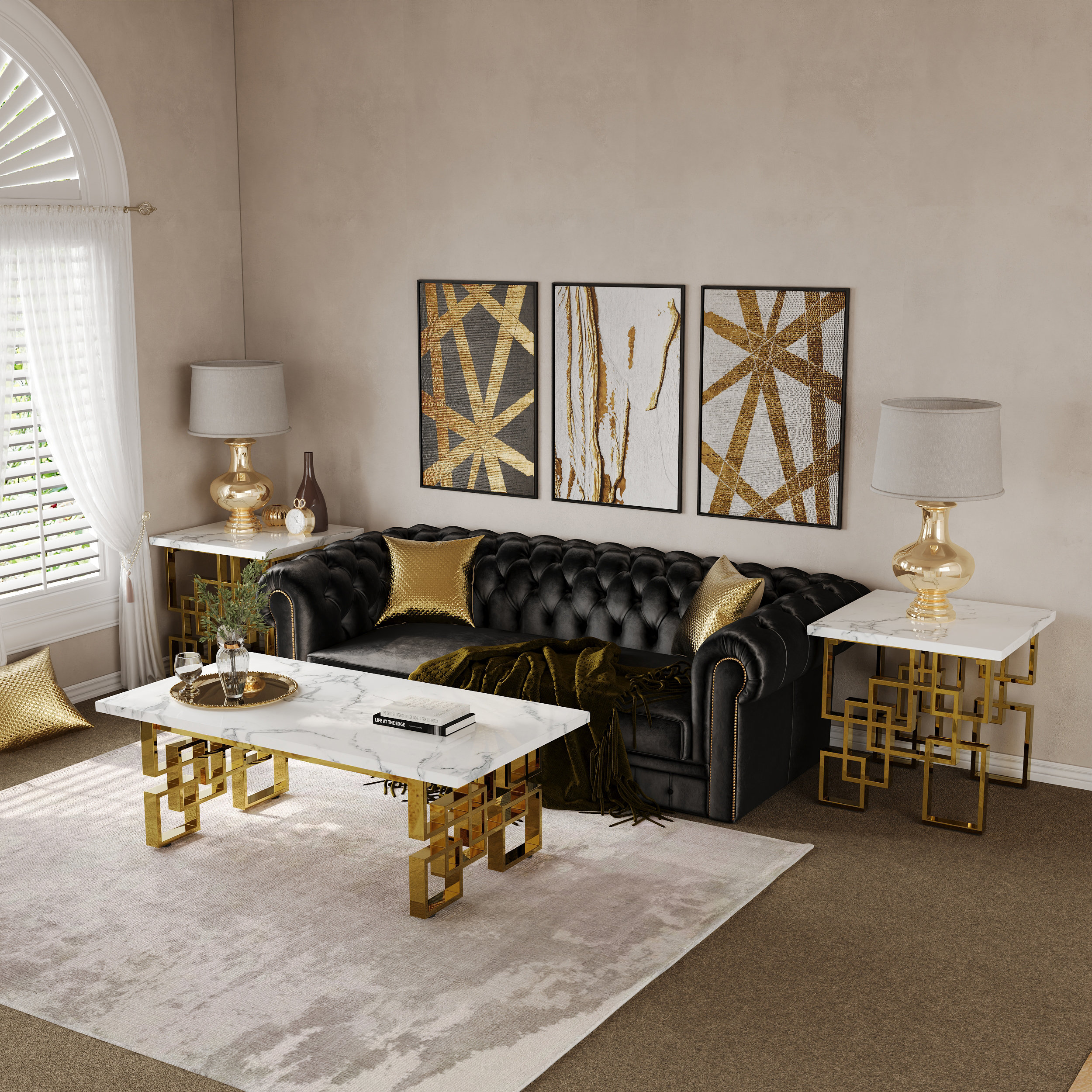 Everly Quinn 2 Piece White And Gold Living Room Table Set - Wayfair Canada
