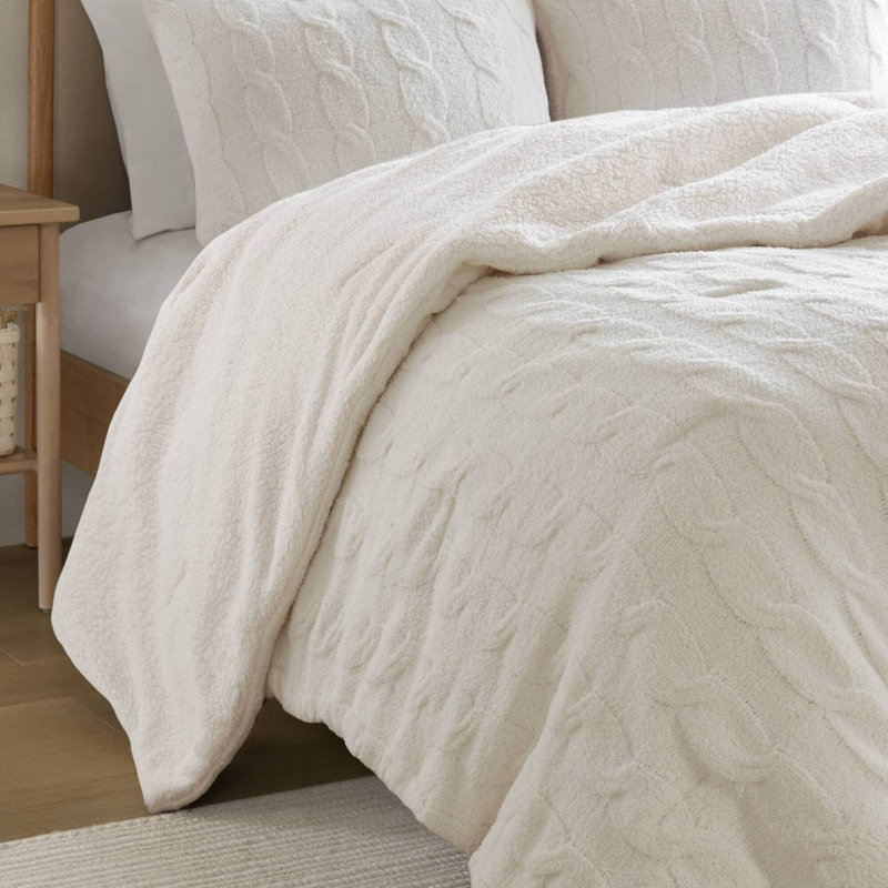 Ensemble d'édredon en chenille 3 pièces, Ivory