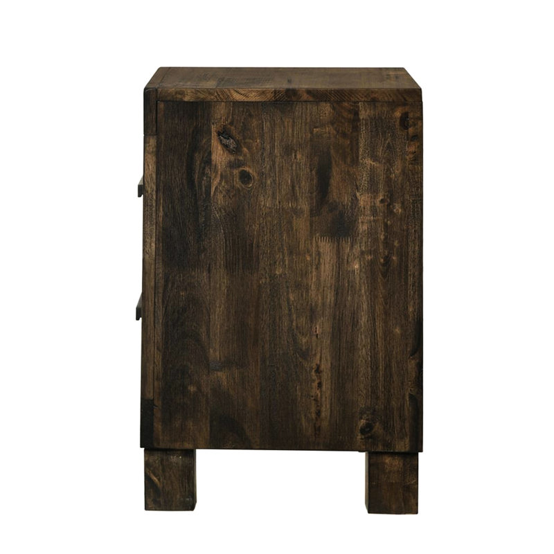 Table de chevet brun classique classique avec deux options de tiroirs spacieux pour la chambre à coucher avec des tiroirs généreux à finition dorée