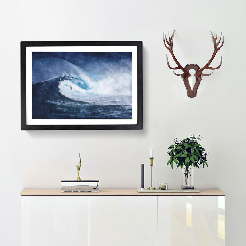 Surfing The Wave - Single Picture Frame Painting on MDF, 24cm H x 33cm W x 2cm D, Black