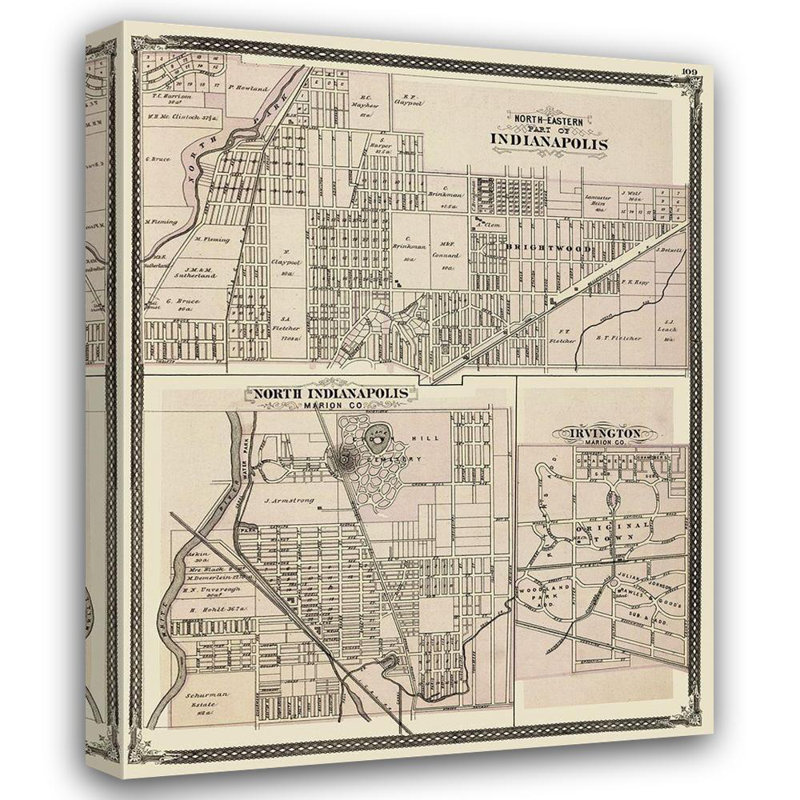 «17 Stories Baskin Gallery», reproduction d'art sur toile titrée: Indianapolis Indiana Landowner - Baskin 1876 ININ0008