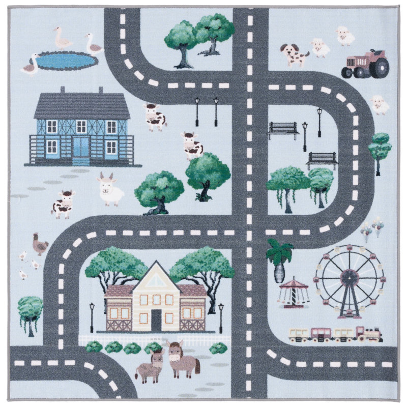 Tapis bleu / gris foncé Guarani, Carré 5 pi